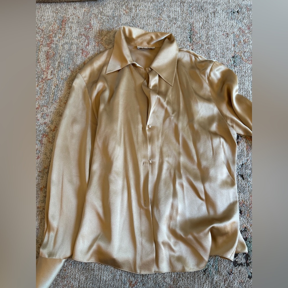 Vince 100% Silk Blouse Champagne Pearl Buttons Size Small